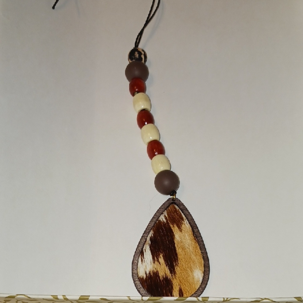 Brown and Cream Beaded Dangle.for Car Mirror